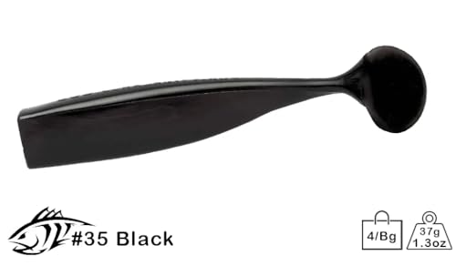 Lunker City Fishing Shaker 6" Swimbait Soft Plastic Bass Lure with Tail Swimming and Wobbling Action Swim Bait, 4 Per Bag, Made in The USA - color: Black
