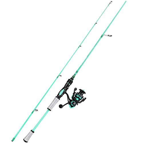 One Bass Spirit Flame Fishing Rod Reel Combo, Spinning Fishing Pole with Graphite 2Pc Blanks, Stainless Steel Guides - color: Blue, size: 7'0"Medium Heavy-Fast with 2000 Reel