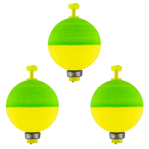 Dr.Fish 10 Pack Weighted Fishing Bobbers Snap-on Spring Floats EVA Foam Push Button Clip on Floats Fly Fishing Trout Bass Crappie Catfish - color: Green/Chartreuse, size: Diam 0.75"(1/16oz)