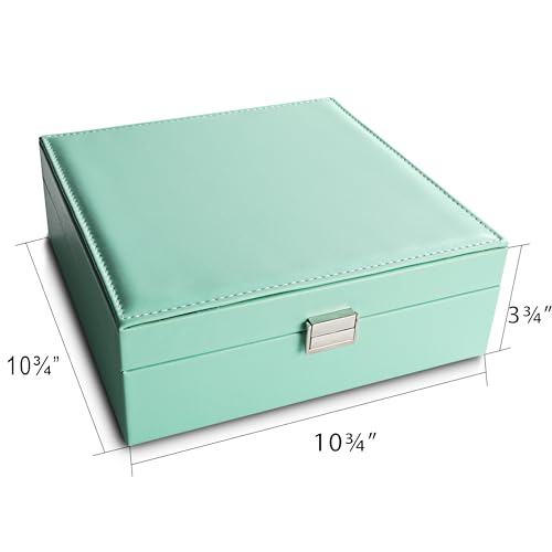 Frebeauty Earring Organizer Classic Jewelry Box 50 Slots Double Layer Jewelry Storage Case with 6 Necklace Hook and Bracelet Pocket(Turquoise) - color: Turquoise
