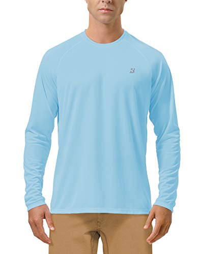 Roadbox Mens UPF 50+ UV Sun Protection Shirts Outdoor Long Sleeve SPF Rash Guard for Fishing Hiking Swimming Running - color: 1 Pack - Blue, size: Small