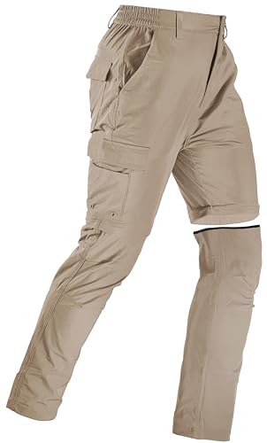 Men's Convertible Hiking Pants Zip Off Quick Dry Lightweight Safari Travel Camping Fishing Cargo Outdoor Pants - color: Light Khaki, size: 38