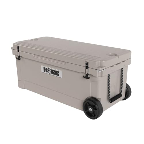 Hogg Rotomolded Coolers, Ice Chest with Wheels, Wheeled Cooler, Rotomolded Ice Chest, Dry Storage, Fishing and Camping Items, Birthday Gifts for Men - color: Dune Kiss, size: 110qt