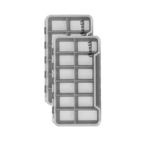 2PACK-Aventik Waterproof Slim Pocket Fly Box Fishing Hook Box Bait Storage Tackle Box (Large, 12 Magnetic Compartment) - style: L:Grey-12C