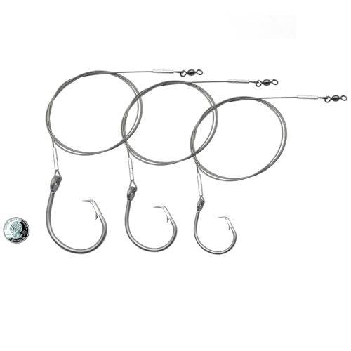 Pre-Tied Shark Fishing Hook Rigs, 2 Pack, Heavy Duty Stainless Steel Leader Wire, Big Game Circle Hooks 14/0 16/0 18/0, for Deep Sea Fishing Shark Tuna Halibut - size: 18/0