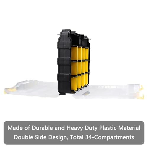 AIDY-PRO Hardware Organizer Box 34 Compartments Small Parts Organizer with Removable Dividers Durable Plastic Double Side Tools Box Screw Organizers For Nuts, Bolts, Screws, Nails 2Pack - color: Yellow, size: 2 PACK