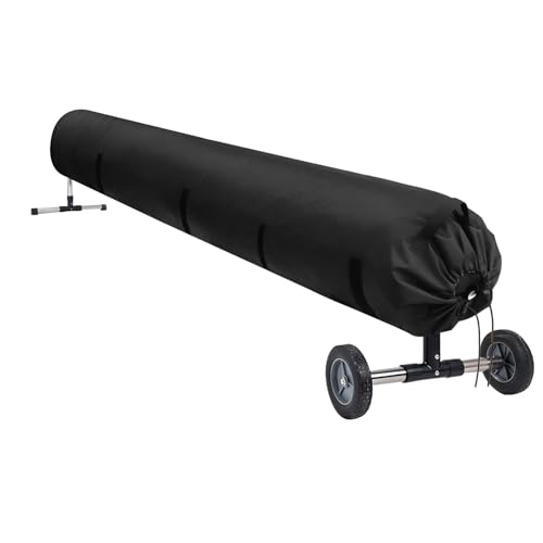 Pool Solar Reel Cover with Adjustable Strap, 420D Waterproof Heavy Duty Solar Blanket Protective Cover for Above Ground and Inground Swimming Pool (Black, 18 Ft) - color: Black, size: 18 FT