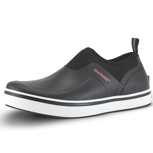 Showave Men's Deck Shoes Waterproof Short Rain Boots Breathable Sports Sailing Booties Non-Slip Rubber Boots Low Cut Design for Outdoor Fishing Gardening Walking - color: Black, size: 9