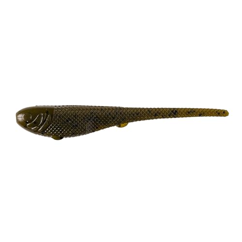 YUM Sniper Shad Soft Plastic – Realistic Minnow Bass Fishing Lure, Jig Head & Underspin Trailer, 3” 4” 5” Sizes, Multiple Colors - color: Green Pumpkin, size: 3"
