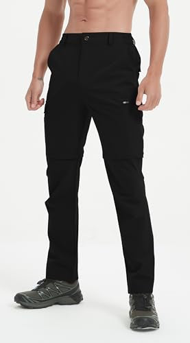 Men's Convertible Hiking Pants Zip Off Quick Dry Lightweight Safari Travel Camping Fishing Cargo Outdoor Pants - color: Black, size: 34