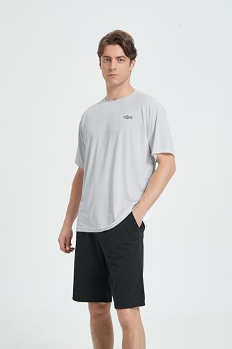 Riverruns Men's Fishing Shirt Short Sleeve UPF 50+ UV Sun Protection T-Shirt Rash Guard Swim Shirt #1024 - color: Light Gray / Fly Fishing, size: X-Large