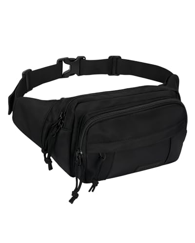 WATERFLY Fanny Pack Waist Packs: Large Crossbody Fanny Packs for Women Men with 5 Zipper Pockets Adjustable Strap Waist Bags Hip Pack for Traveling Cycling Running Hiking - color: Black-01