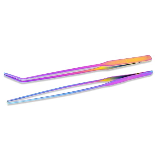 Mandala Crafts Rainbow Straight Curved Aquarium Tweezers for Fish Tanks | 15 Inch Forceps, Rust Resistant Stainless Steel, Trimming Aquatic Plants, Bowls, Terrariums, Freshwater & Saltwater Aquascape - color: Rainbow Curved Straight Tweezers, size: 15 Inc