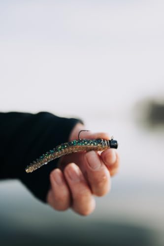 CrushCity Ned BLT Soft Plastic Ned Rig Stick Bait, Compact Finesse Worm for Mushroom Jig Heads & Pressured Bass - color: Green Pumpkin Chartreuse Pepper, size: 3"