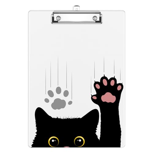 Funny Black Cat Clipboard, Decorative Clip Board with Metal Clip Cute Plastic Clipboards A4 Standard Size 8.5" x 12.5" for Nurses, Students, Office - color: Black Cat