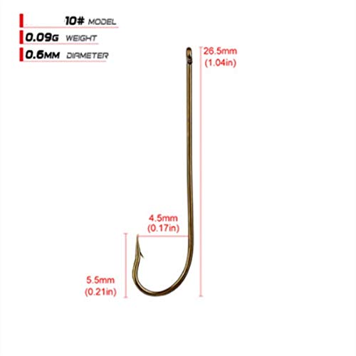 100pcs Long Shank Fishing Hooks High Carbon Steel Fly Tying Jig Hooks Super Sharp Barbed Hook Tips Tan Color 13 Sizes for Choice - size: 10#
