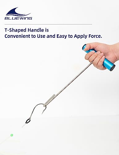 BLUEWING Fishing Hook Remover 12in/24in Stainless Steel Fish Dehooker Saltwater Push and Pull Dehooking Tool, Twist Resistance Design 1pc - color: Blue, size: 24", style: Single Curve Design