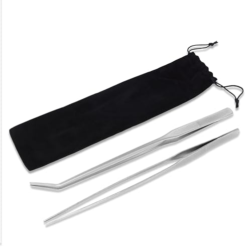Mandala Crafts Silver Straight Curved Aquarium Tweezers for Fish Tanks | 15 Inch Forceps, Rust Resistant Stainless Steel, Trimming Aquatic Plants, Bowls, Terrariums, Freshwater & Saltwater Aquascape - color: Stainless Steel Curved Straight Tweezers, size: