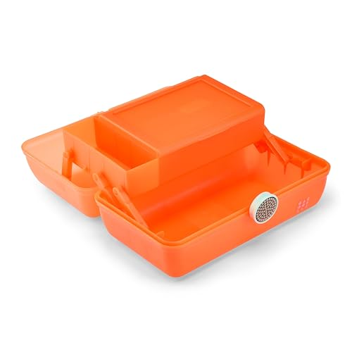 Caboodles On-The-Go Girl Makeup Box, Orange Shimmer, Show Girl Collection, Hard Plastic Makeup Organizer Box, Built-In Mirror, Secure Latch for Safe Travel, Spacious Storage for Large Items - color: Orange Shimmer Show Girl