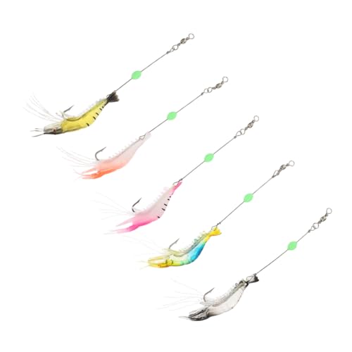 5pcs Bionic Artificial Shrimp Fishing Lures with Hooks Soft Simulation Glow-in-the-Dark Bait Set for Freshwater and Saltwater Fishing Random Color