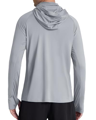 Roadbox Men's UPF 50+ Hooded Fishing Shirts Long Sleeve Sun Protection Hoodie, Hiking Running Swimming Rash Guard with Mask - color: Luxury Gray, size: Large