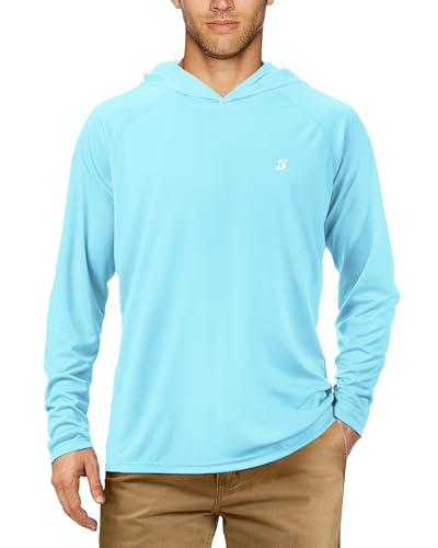 Roadbox UPF 50+ Fishing Shirts for Men, Long Sleeve UV Sun Protection Hoodie, Outdoor Hiking Running Swimming Rash Guard - color: 1 Pack-aqua Green, size: 3X-Large
