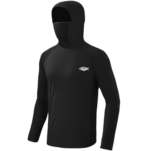 Palmyth Fishing Hoodie for Men Long Sleeve Sun Protection UV UPF 50+ Shirts - color: Black / Redfishtail, size: Medium