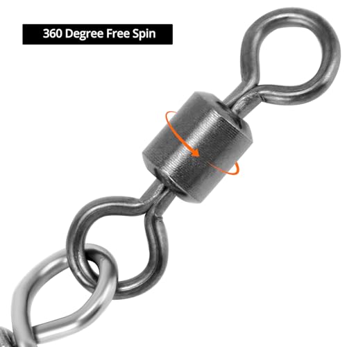 QWORK Ball Bearing Snap Swivels, 25PCS 180lb Saltwater Barrel Swivel Connectors, Stainless Steel Snap + Copper Body, 360° Rotation for Fishing Lures Leaders, Freshwater Offshore