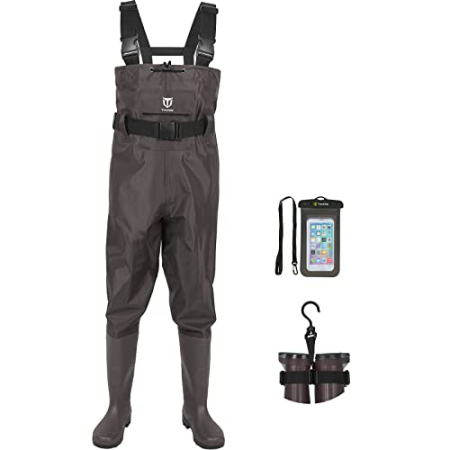 TIDEWE Bootfoot Chest Wader, 2-Ply Nylon/PVC Waterproof Fishing Hunting Waders with Boot Hanger for Men Women Green Brown - color: Brown, size: M9/W11