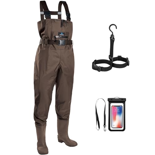 Trudave Chest Waders for Men with Boots, 2-Ply Nylon/PVC Waterproof Fishing & Hunting Waders for Men and Women - color: Brown, size: M14