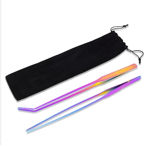 Mandala Crafts Rainbow Straight Curved Aquarium Tweezers for Fish Tanks | 15 Inch Forceps, Rust Resistant Stainless Steel, Trimming Aquatic Plants, Bowls, Terrariums, Freshwater & Saltwater Aquascape - color: Rainbow Curved Straight Tweezers, size: 15 Inc