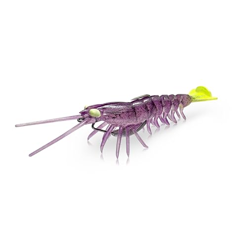 Savage Gear Manic Shrimp V2 Soft Plastic Fishing Bait, Realistic Contours, Colors and Movement, Durable Construction, Weighted Ultra-Sharp Jig Hook - color: Purple Chartreuse, size: 3 1/2 in - 3/8 oz