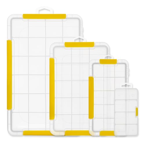 DOWELL Tackle Boxes, Plastic Tackle Storage Box Set, 4 Assorted Sizes with Removable Dividers, Fishing Tackle & Parts Organizer (4 Packs Trays)