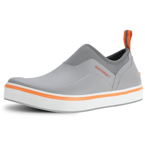 Showave Men's Deck Shoes Waterproof Short Rain Boots Breathable Sports Sailing Booties Non-Slip Rubber Boots Low Cut Design for Outdoor Fishing Gardening Walking - color: Grey, size: 7