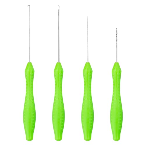 Carp Fishing Baiting Rigs Tool Kit Set, 4 in 1 Carp Fishing Tackle Kit, Including Hook Needle, Driller, Knot Puller, and Fishing Braid Line Scissors for Lures Bait Driller