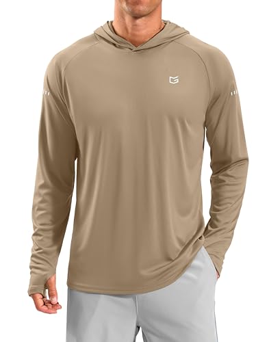Men's Sun Protection Hoodie Shirts Long Sleeve UPF 50+ Swim Shirts for Men Rash Guard Fishing Shirt Quick Dry - color: Khaki, size: 3X-Large