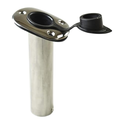 MARINE CITY Heavy Duty Stainless Steel Flush Mount Rod Holder and PVC Liner with Cap and Gasket 15 Degree for Marines – Boats – Yachts – Kayaks (Pack of 1)
