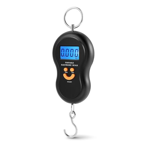 Flexzion Digital Hanging Scale – 110lb/50kg Portable Luggage Scale, and Fish Scale with Electronic Backlight LCD, Stainless Steel Hook