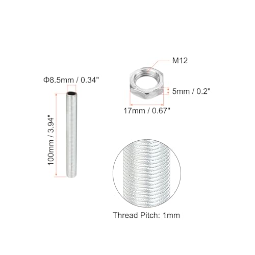 PATIKIL M12 Thread 3.94" Lamp Pipe Kit with Lock Nuts, 3 Set All Thread Rods Fasteners Hardware for Chandelier Ceiling Light DIY, Zinc Plating - size: 3.94"