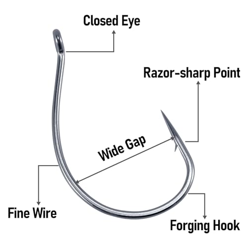 Dr.Fish 100 Pack Drop Shot Hook Bass Fishing Hooks Freshwater Black Nickel Wacky Hooks for Drop Shot Rig - size: #2-100 Pack
