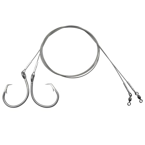 Pre-Tied Shark Fishing Hook Rigs, 2 Pack, Heavy Duty Stainless Steel Leader Wire, Big Game Circle Hooks 14/0 16/0 18/0, for Deep Sea Fishing Shark Tuna Halibut - size: 16/0