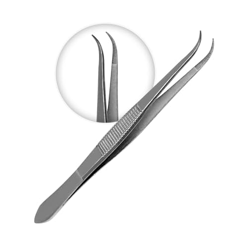 Splinter Forceps - Fine Point - Tweezers Stainless Steel Straight & Curved (Set of 5 Pcs. Str/Cud) - size: Set of 5 Pcs. Str/Cud
