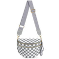 Checkered Nylon Crossbody Bag Bum Bag for Women Mom Large Checkered Fanny Packs with Adjustable Strap - color: Light Grey Checkered