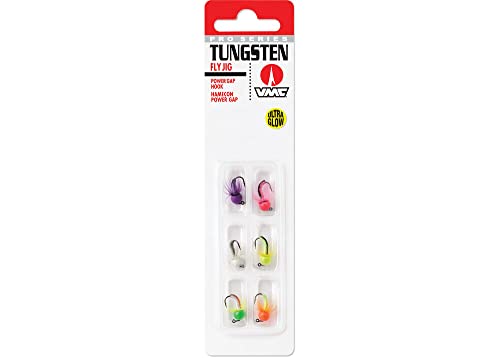 VMC Tungsten Fly Jig, High-Density Ice Fishing Jig with Feather Tail and Lifelike Profile - size: 1/64 oz.