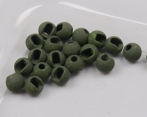 Hareline Fly Tying Mottled Tactical Slotted Tungsten Beads – Natural Finish Weighted Jig Beads, 20 Pack - color: Olive, size: 3/32 2.3mm