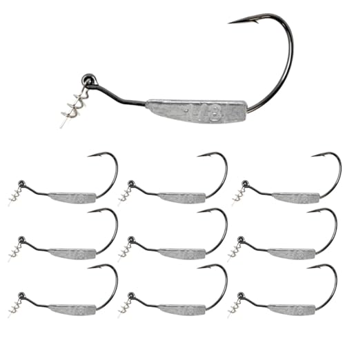 Reaction Tackle Weighted Swimbait Hooks - Weedless Belly Weighted Hooks with Twist Lock Bait Keeper for Soft Plastic Swimbaits - Bass Fishing Hooks (10-Pack) - size: 1/8oz 4/0