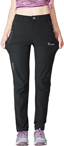 Rdruko Women's Hiking Pants Lightweight Quick Dry Water Resistant Outdoor Travel Fishing Pants with Pockets - color: Black, size: XX-Large