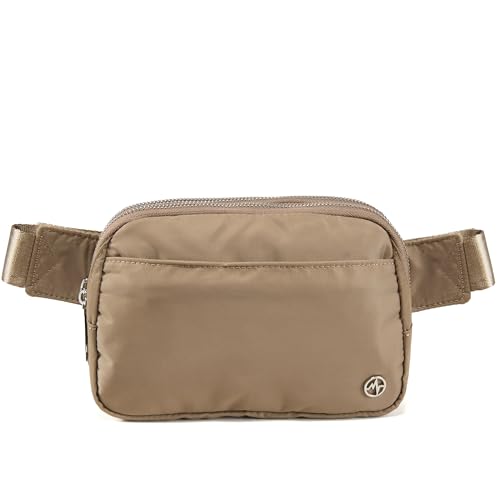 Pander Everywhere Belt Bag for Women, 5 Zipper Pockets Nylon Crossbody Fanny Pack Purse (Gray Brown) - color: Gray Brown