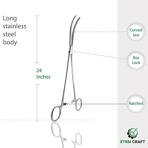 Pean Hemostat Straight and Curved Multipurpose Locking Tweezer Clamps Serrated, Stainless Steel - Hemostats for Nurses, Fishing Forceps, Crafts and Hobby - size: 24", style: Curved