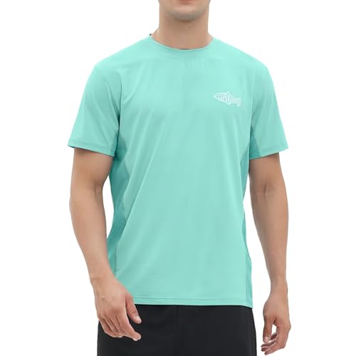 Riverruns Men's UPF 50+ Fishing Shirt, Quick Dry Cooling Short Sleeve Performance Tee with Breathable Mesh Back - color: Green, size: Medium